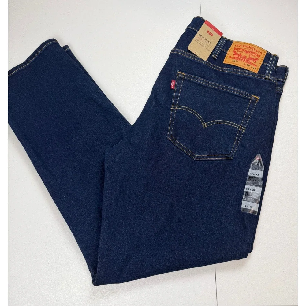 NWT Levis 502 Taper Mens Dark Indigo Stretch Denim Jeans 38x32 NEW